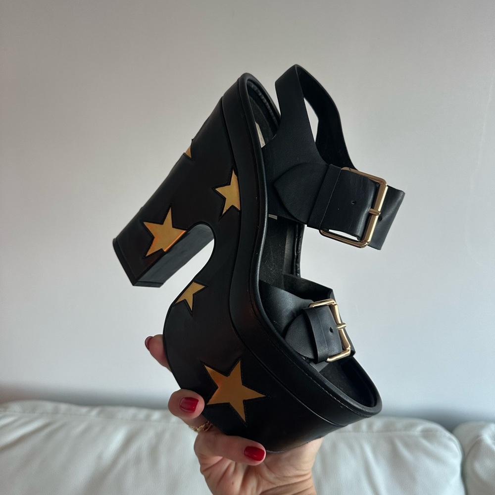 Stella McCartney Black and Gold Star Platform Heels